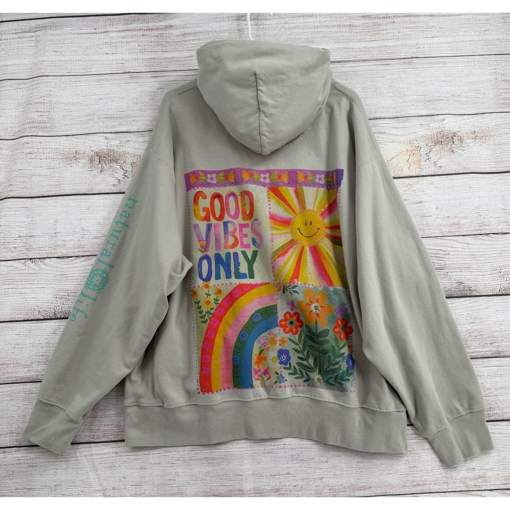 Natural Life Hoodie Women XXL Sage Green Good Vibes Only Graphic Pullover - Picture 1 of 9
